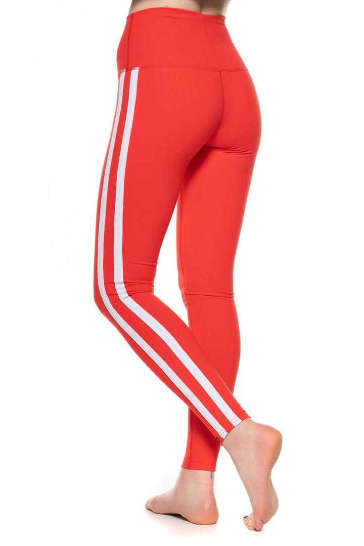 Red with with white striped high waist workout leggings