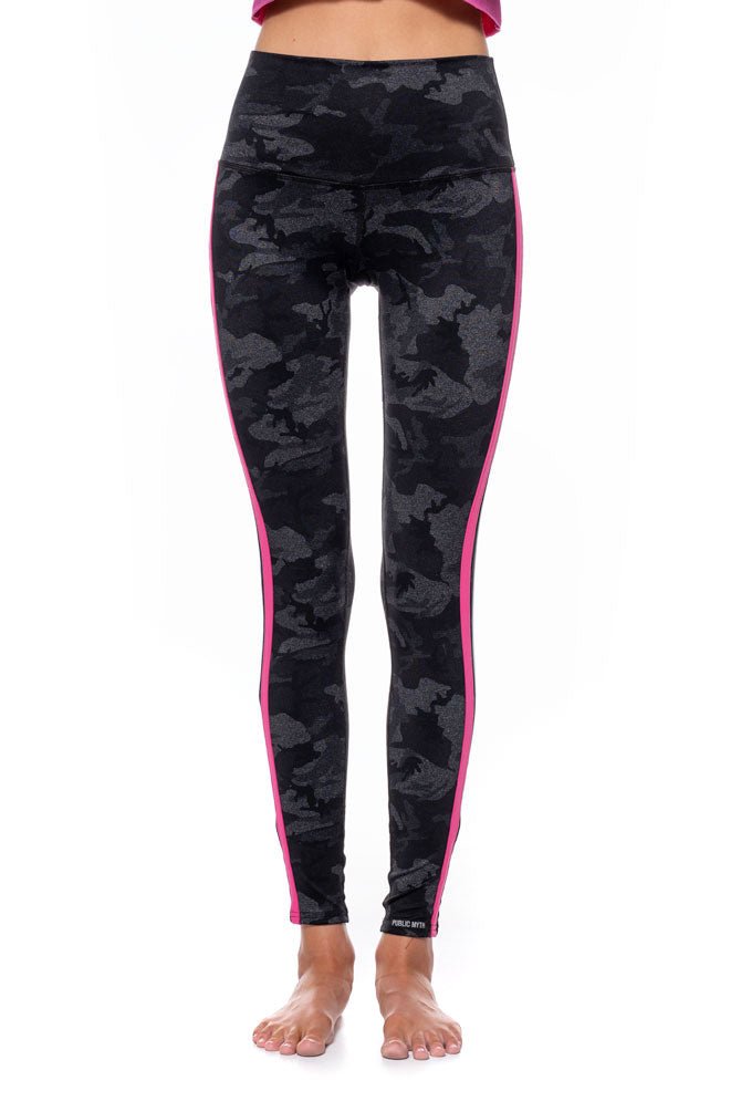 black camouflage leggings with side stripes