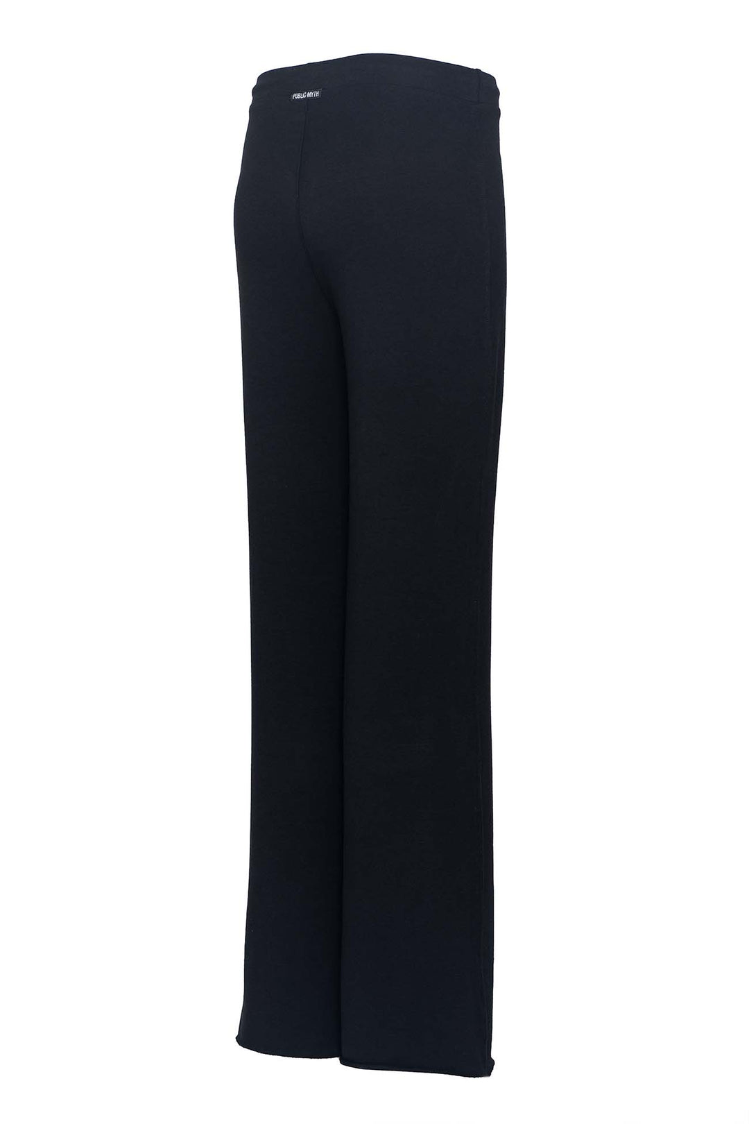 Back view of black wide leg high rise yoga pants on a white background