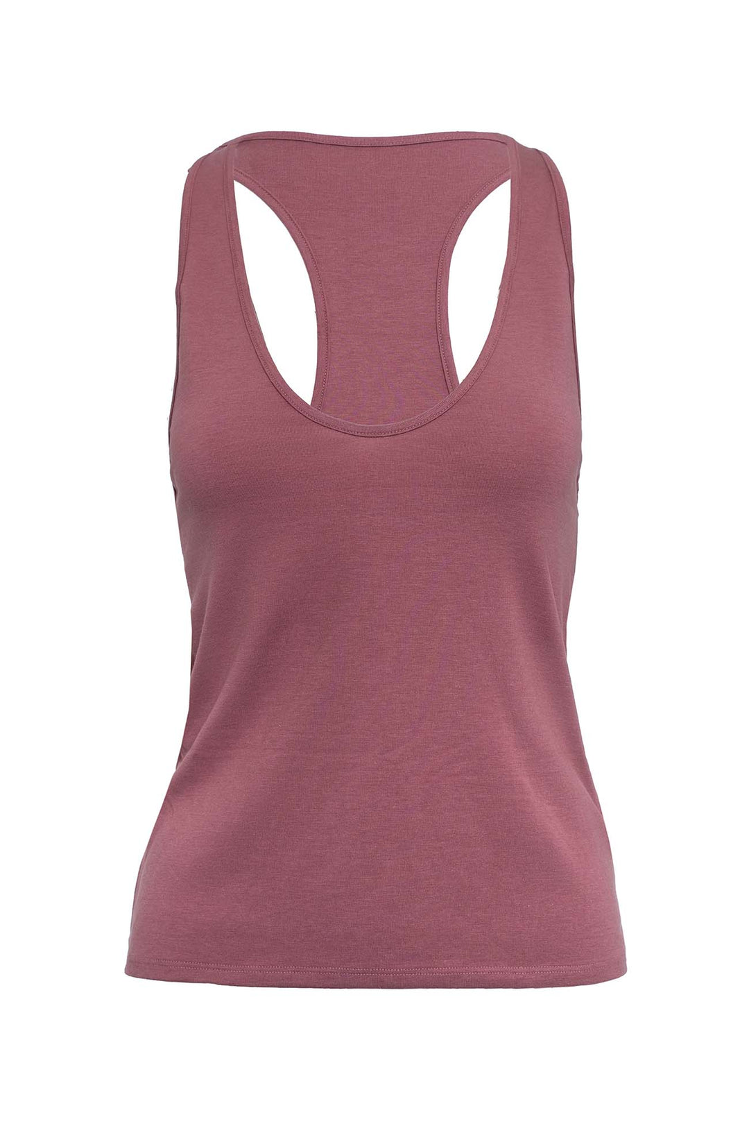 Aria Dusty Rose organic cotton tank top with a scoop neck on a white background