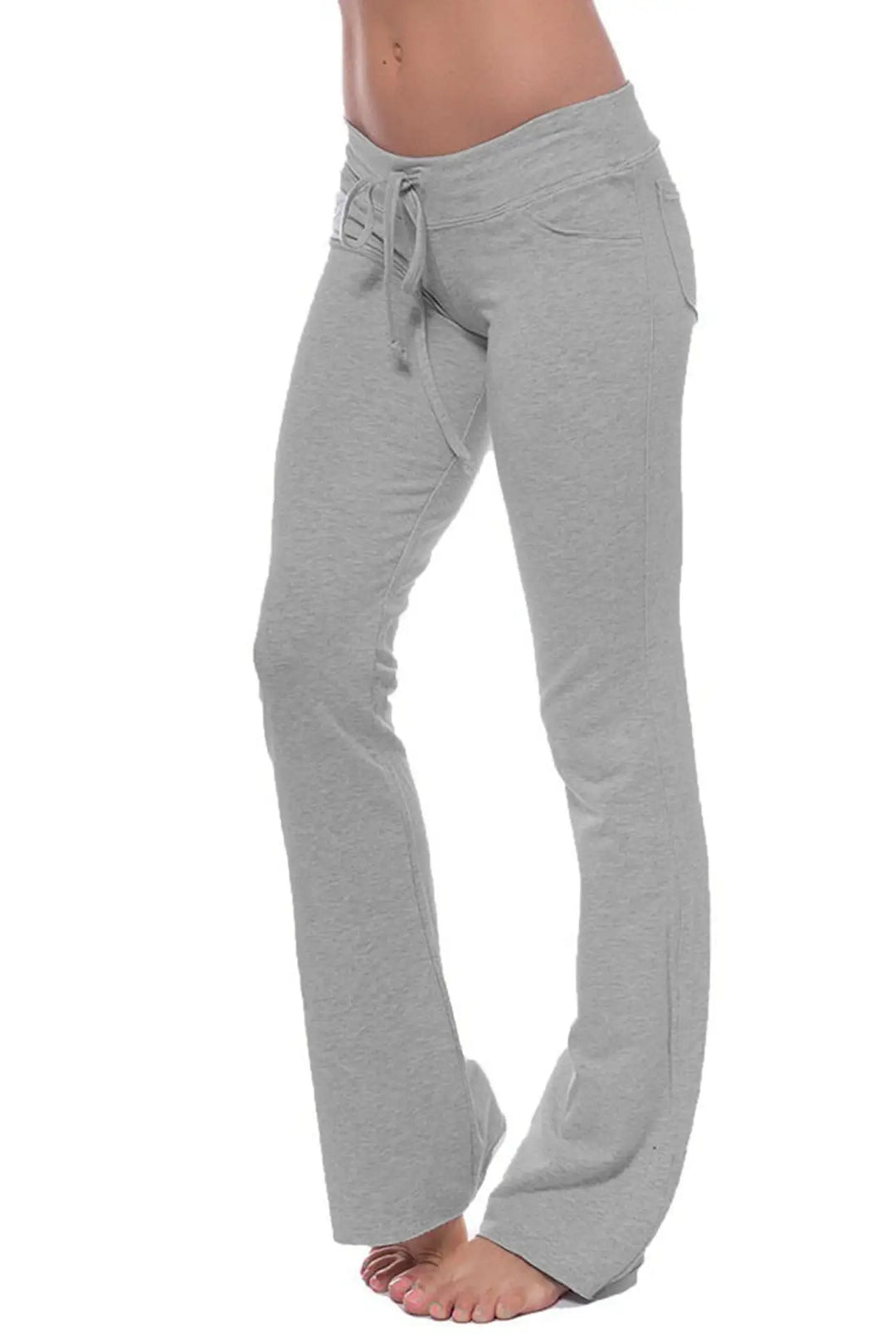 Heather grey low rise flare pant with drawstring