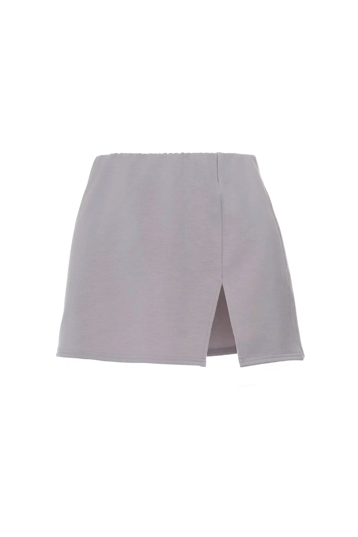 Grey Front Slit Mini Skirt