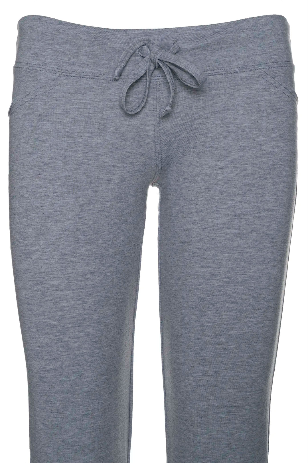 Heather grey low rise flare pant with drawstring waist band