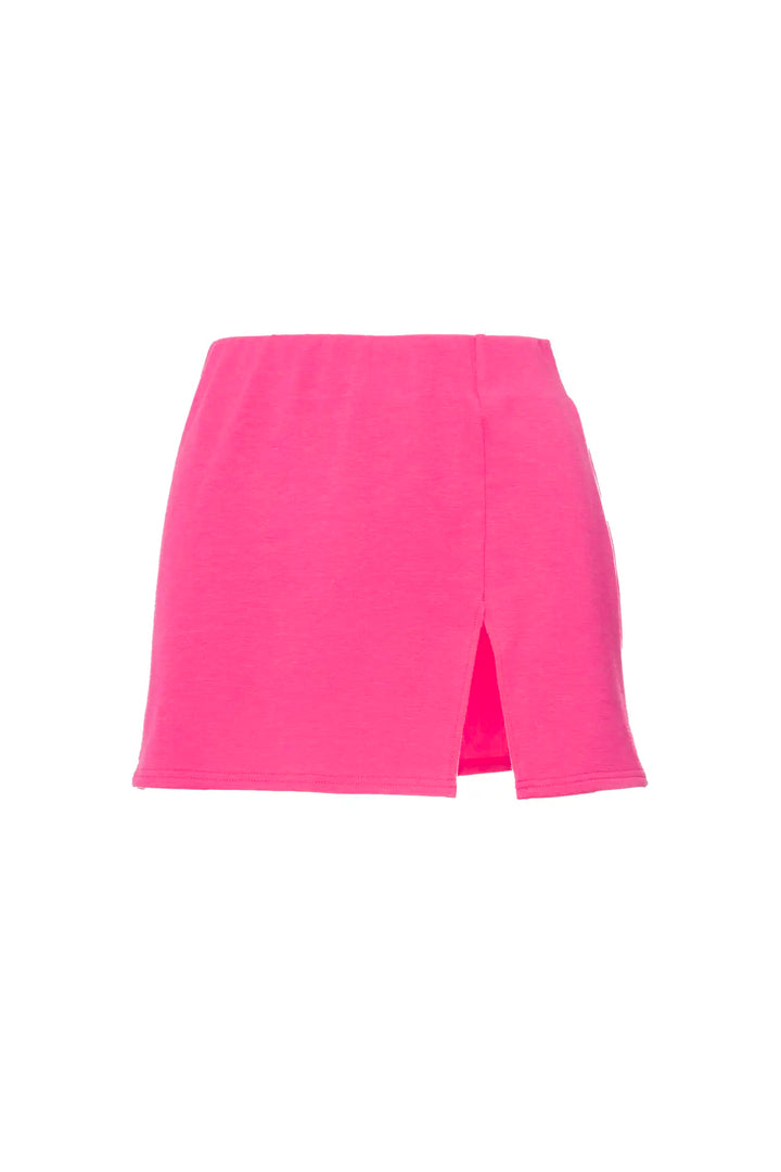 Hot Pink Fuchsia Front Slit Mini Skirt