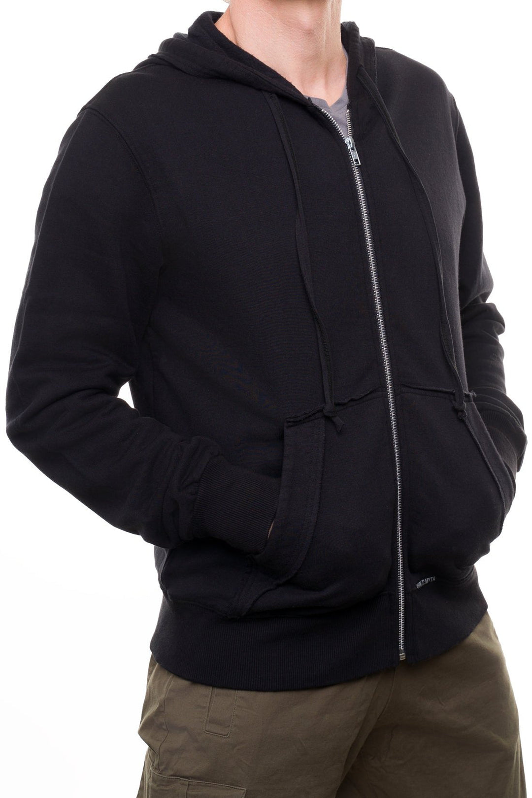 men's black full zip hoodie made from organic cotton