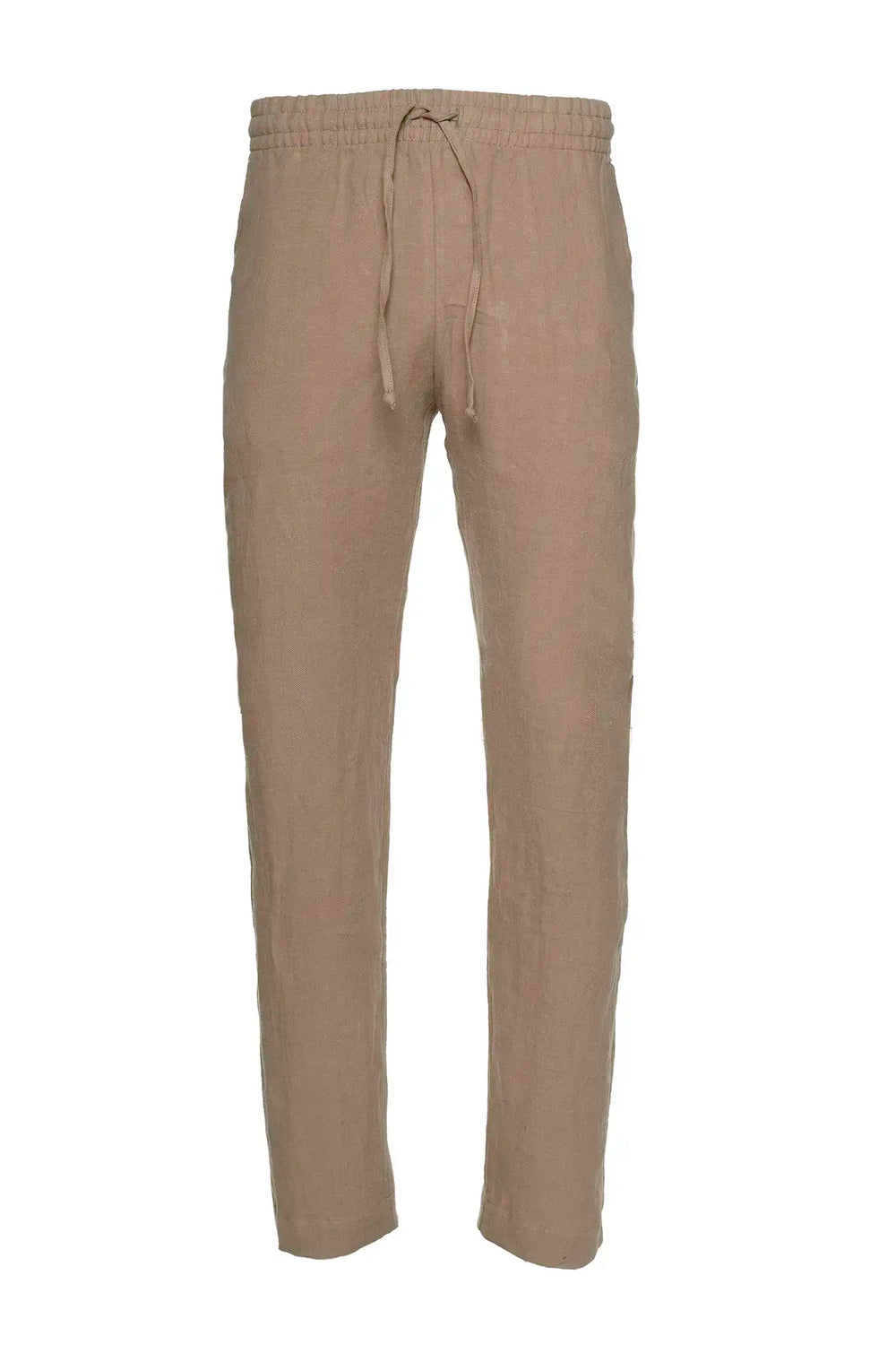 Men's khaki beige linen pant with drawstring