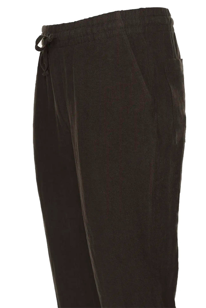 Men's brown linen pants with drawstring and pockets