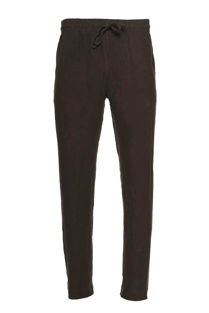 Dark brown linen pants with drawstring for men