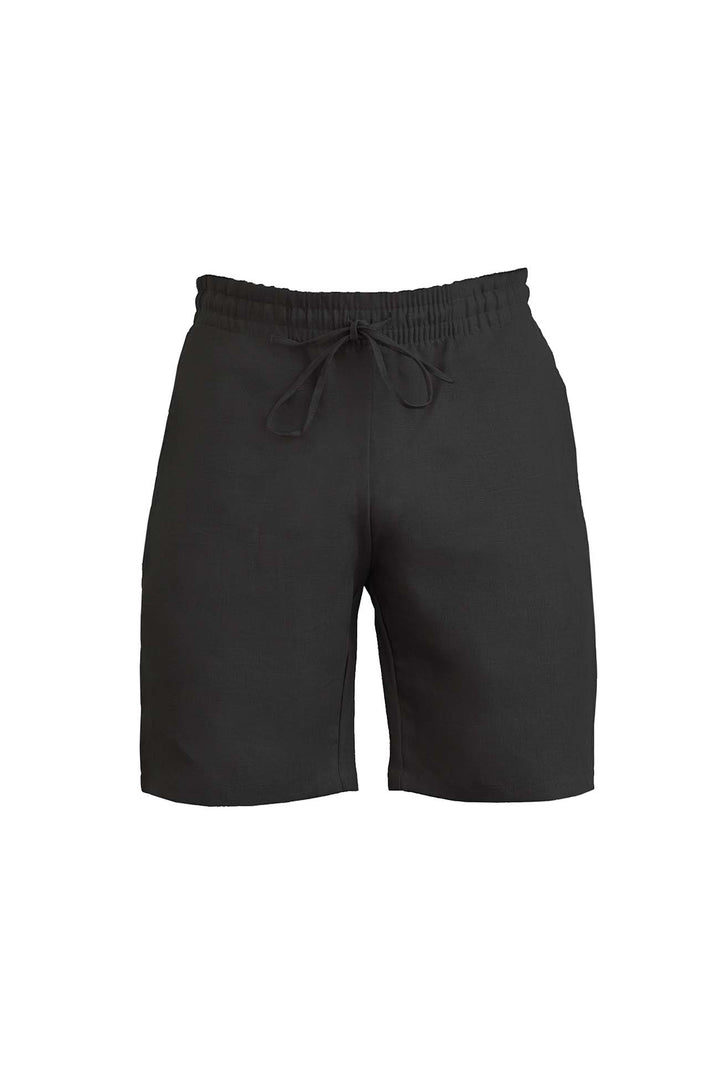 Black men's linen short with tie waistband