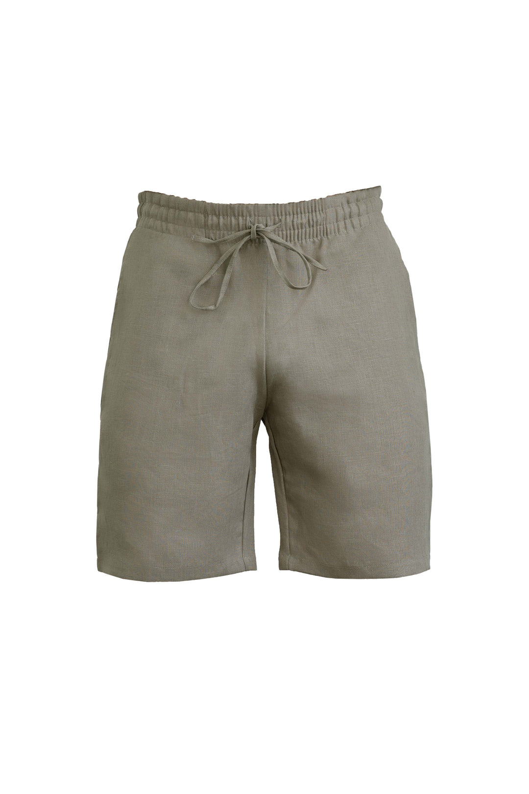 Taupe men's linen short with tie waistband