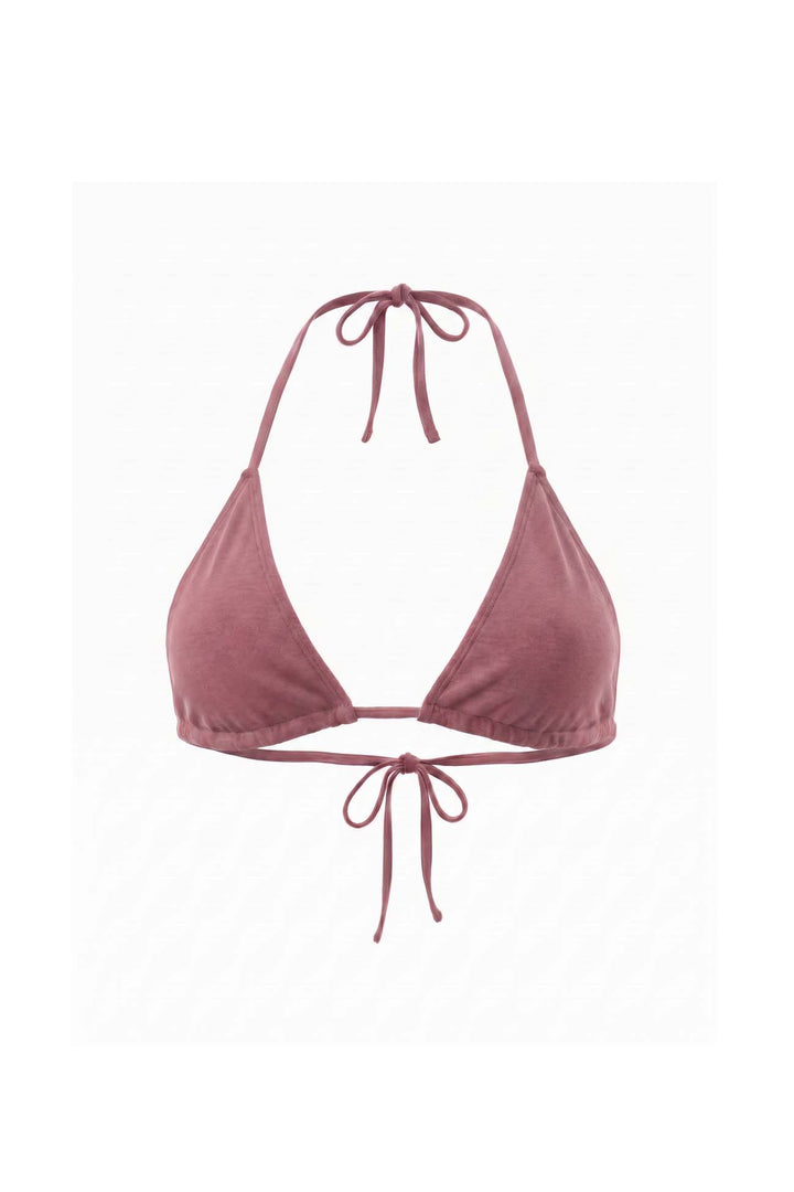 Organic triangle bikini top in a Dusty Rose color