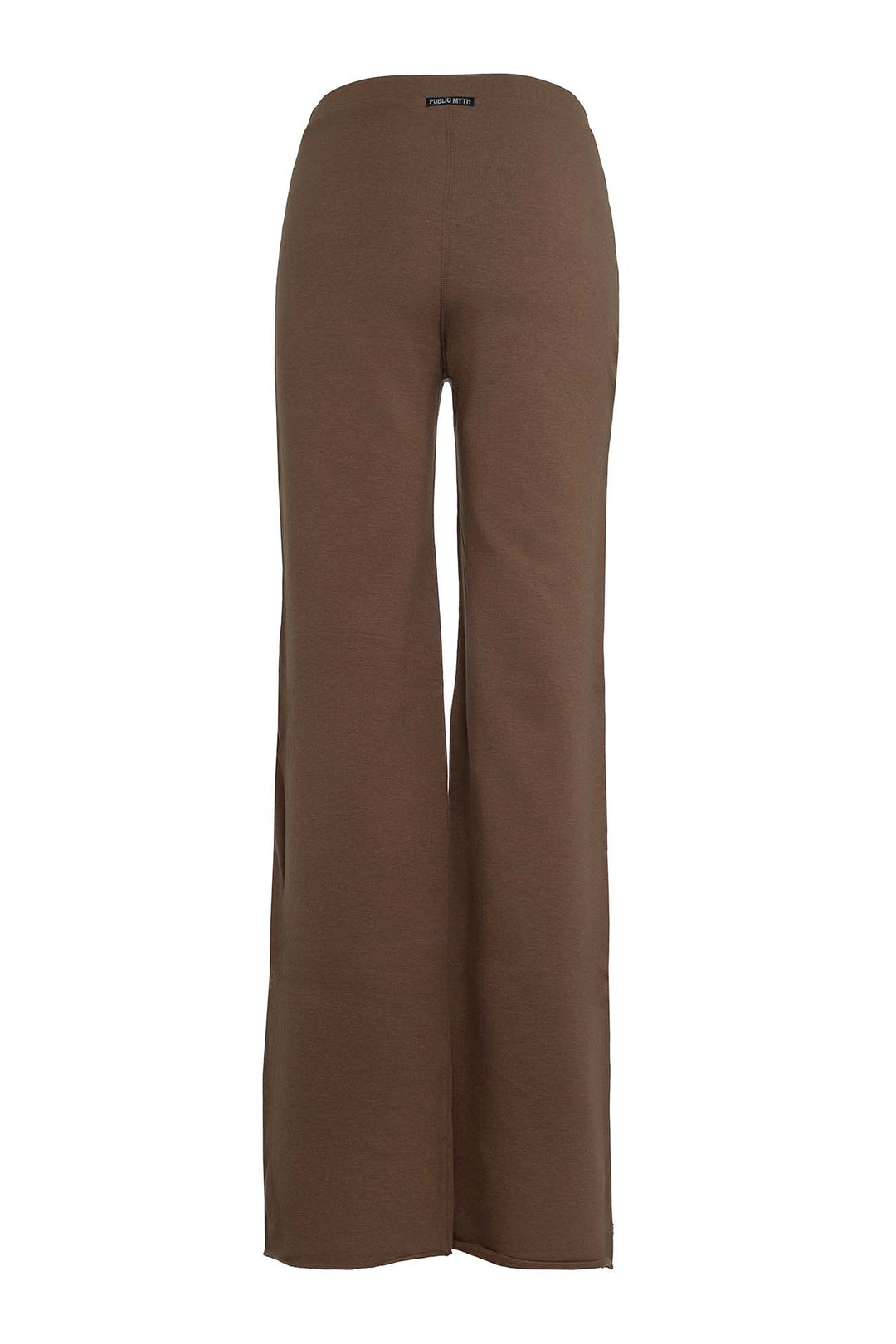 The back of an organic brown high waisted yoga pant on a white background