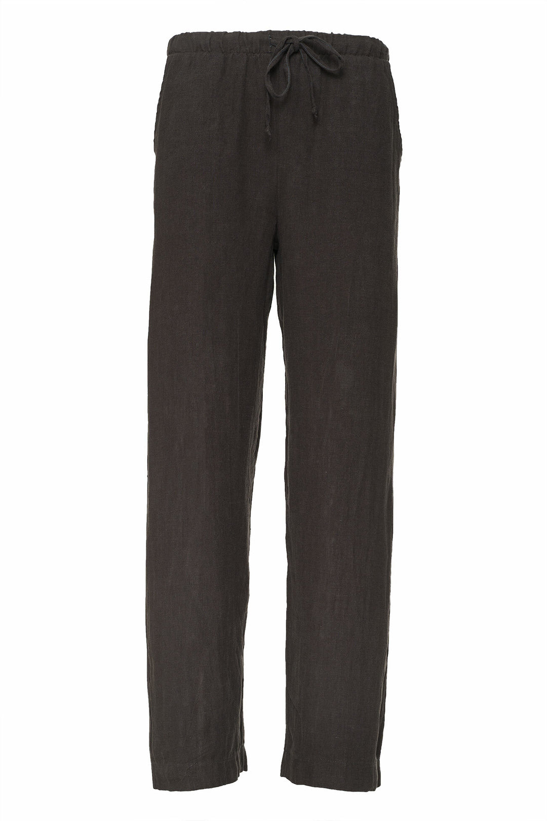 Women's deep dark brown wide leg linen pants with drawstring