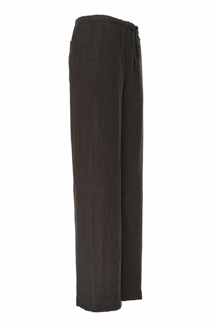 Women's deep dark brown high waisted linen pant