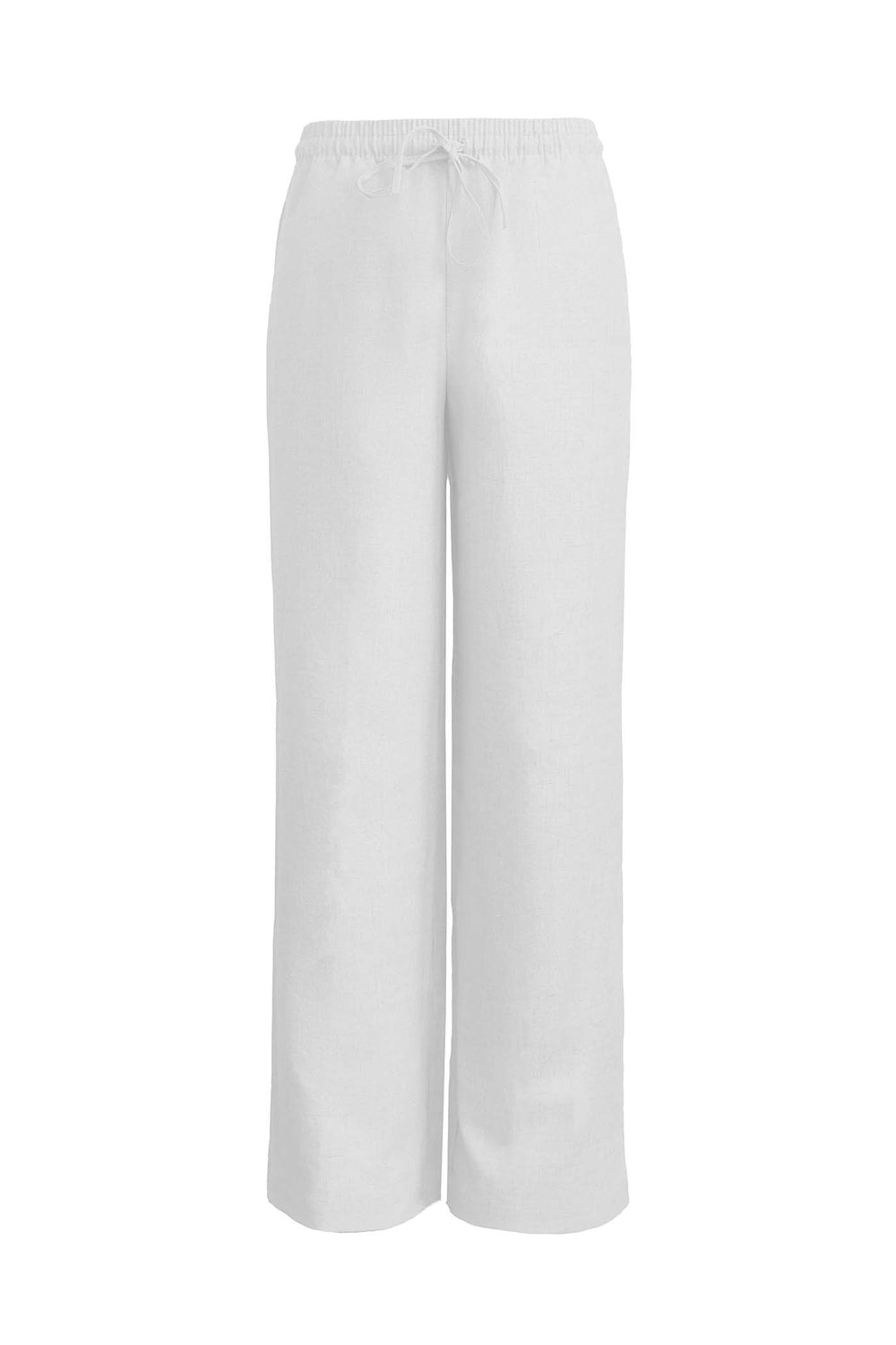 women's white drawstring linen pant on a white background