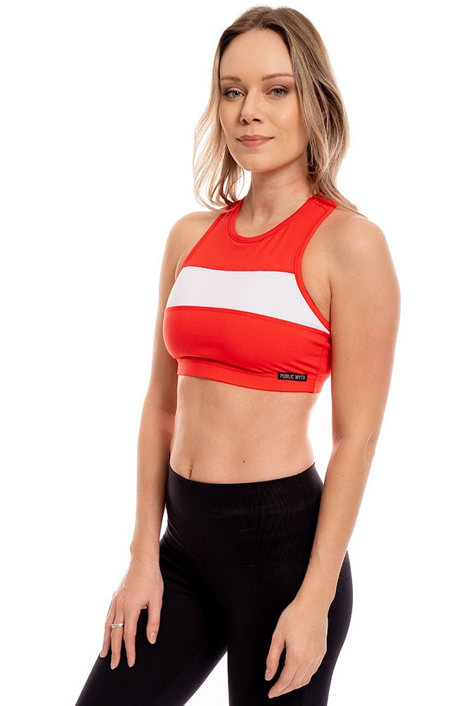 Red and white sports bra