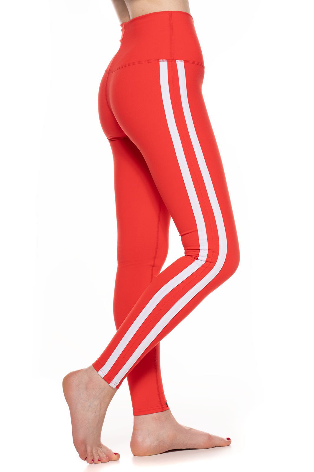 Red with white striped workout leggings