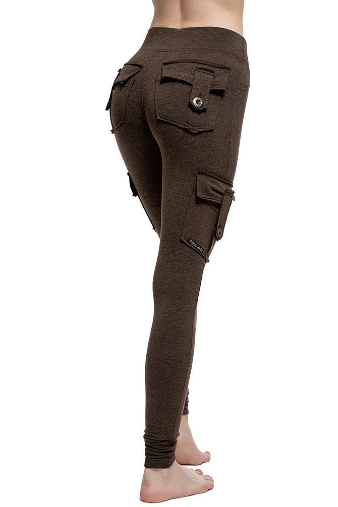 Cocoa brown cargo leggings with two back pockets and two side pockets