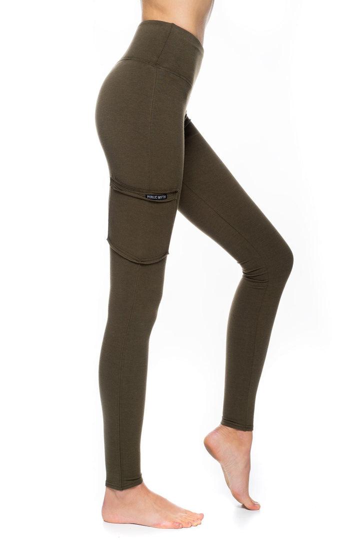 Army green highrise bamboo leggings with pocket