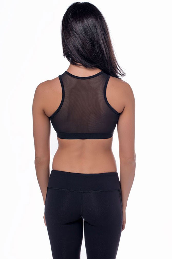 black full back mesh sports bra