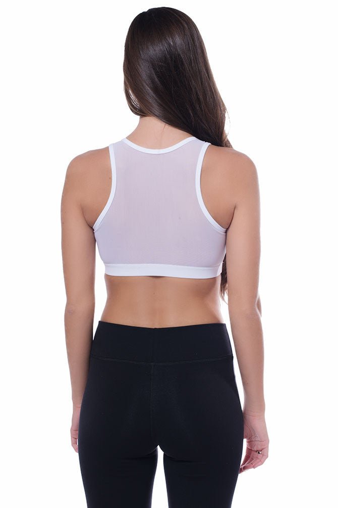 white full back mesh sports bra