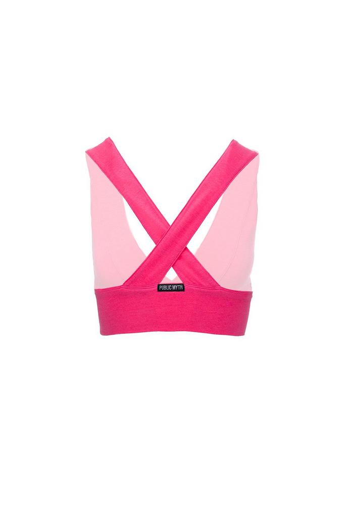 hot pink cross back sports bra