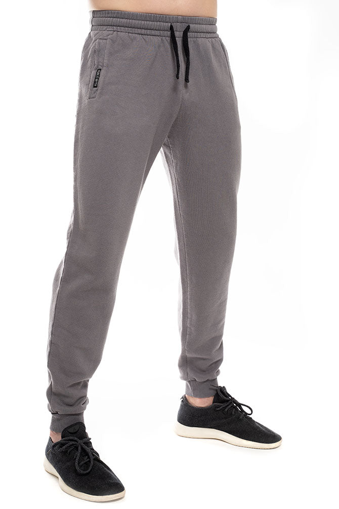 Mens's organic cotton sweatpants in gray ethically made from orgnanic cotton and bamboo