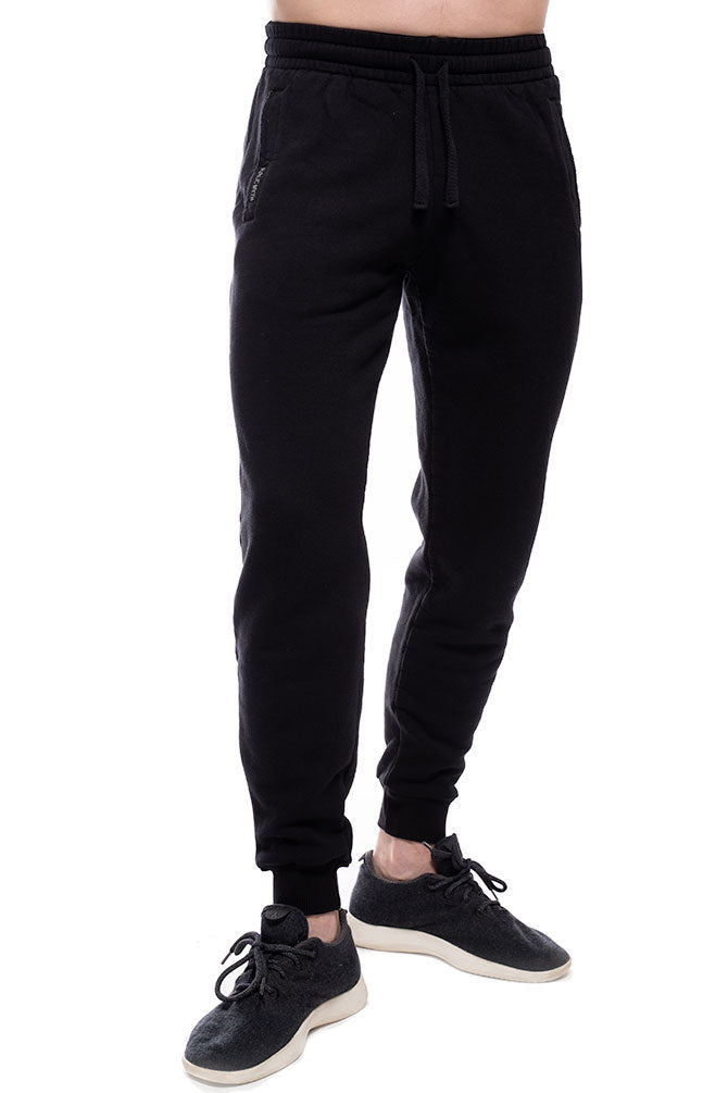 Black men's organic cotton sweatpants ethically made from organic cotton and bamboo wtih three pockets