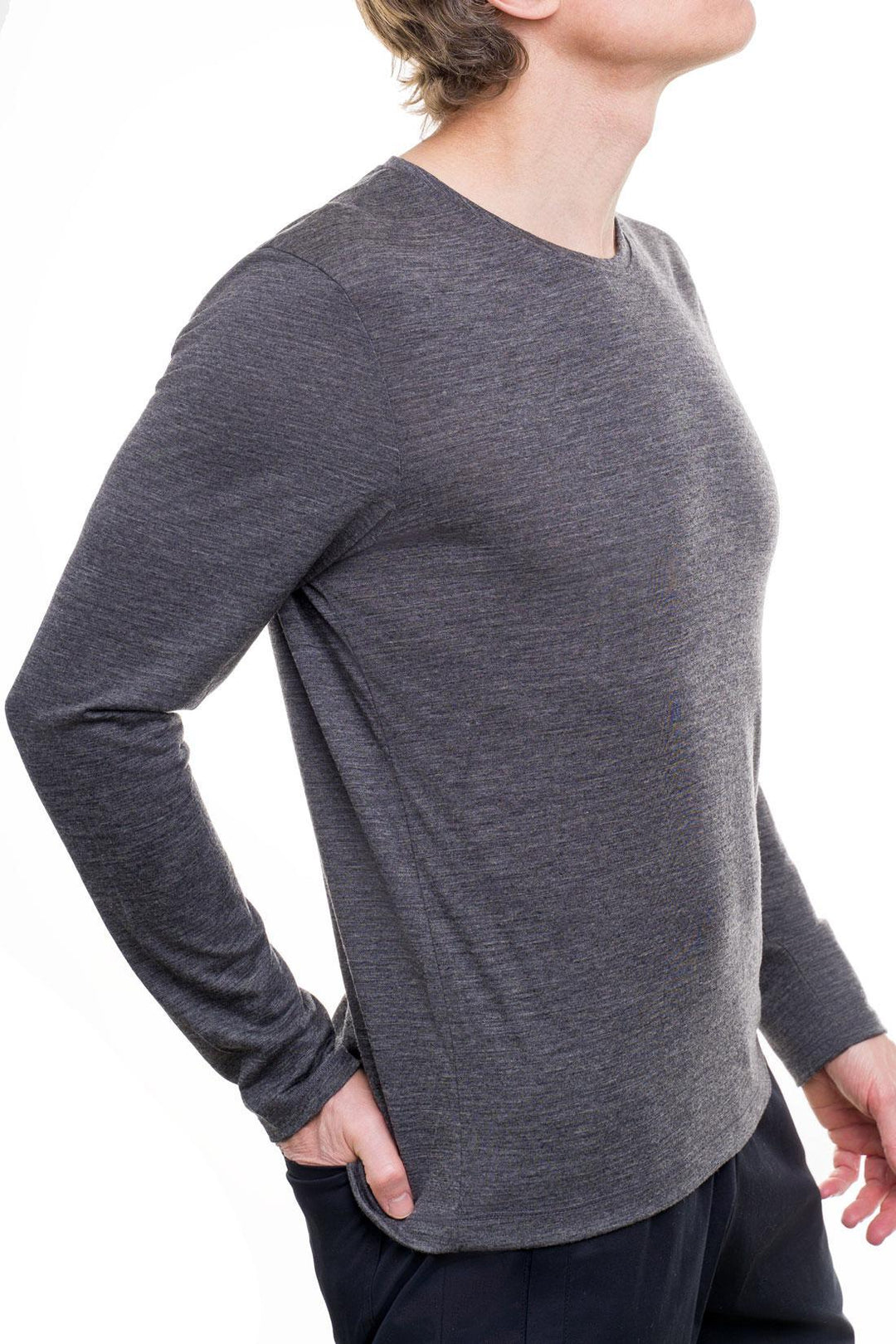 gray long sleeve merino wool shirt 