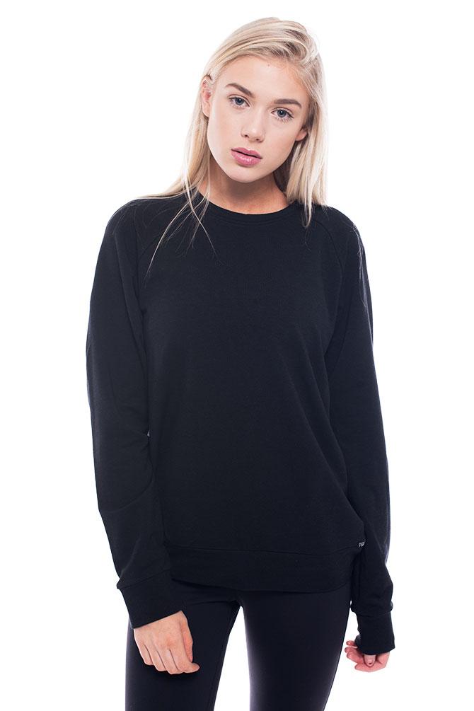 Makena in the black organic cotton and bamboo sweatshirt