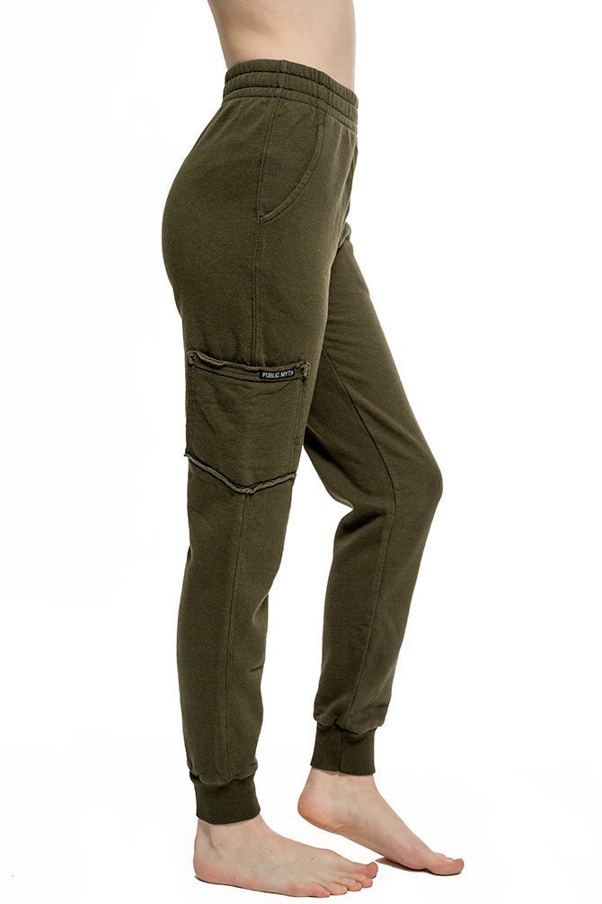olive green organic cotton joggers for women with three pockets