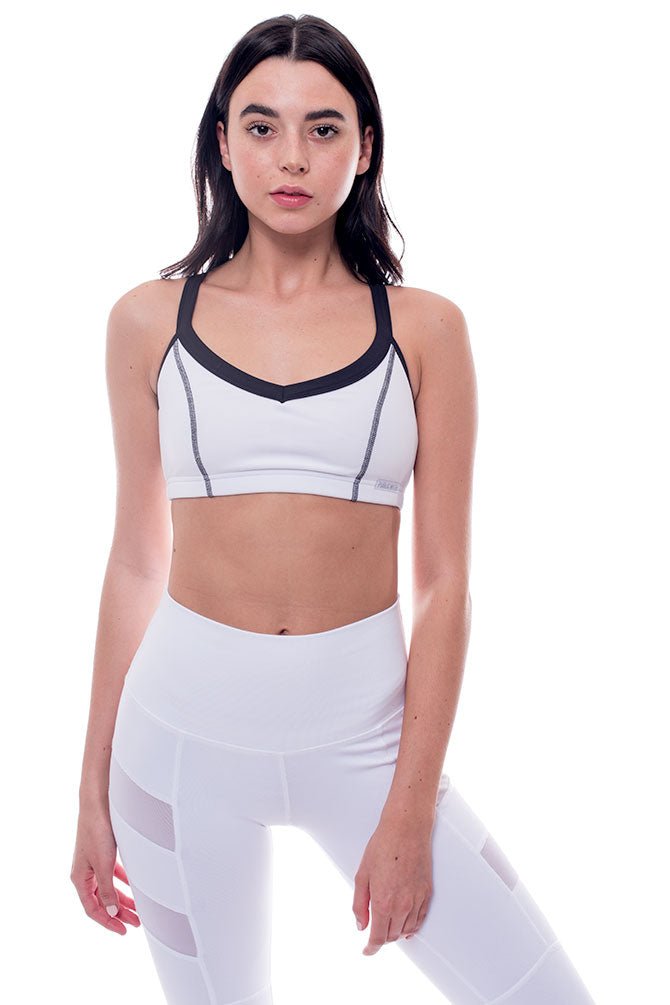 White and black sports workout bra