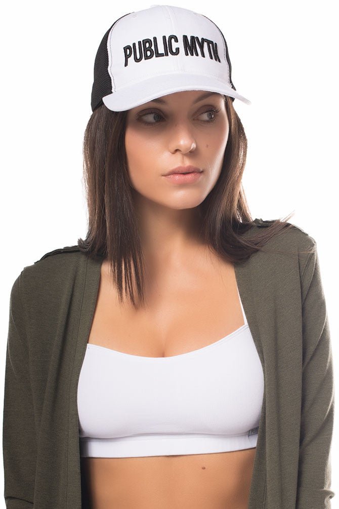 Alyssa in the white and black mesh back hat