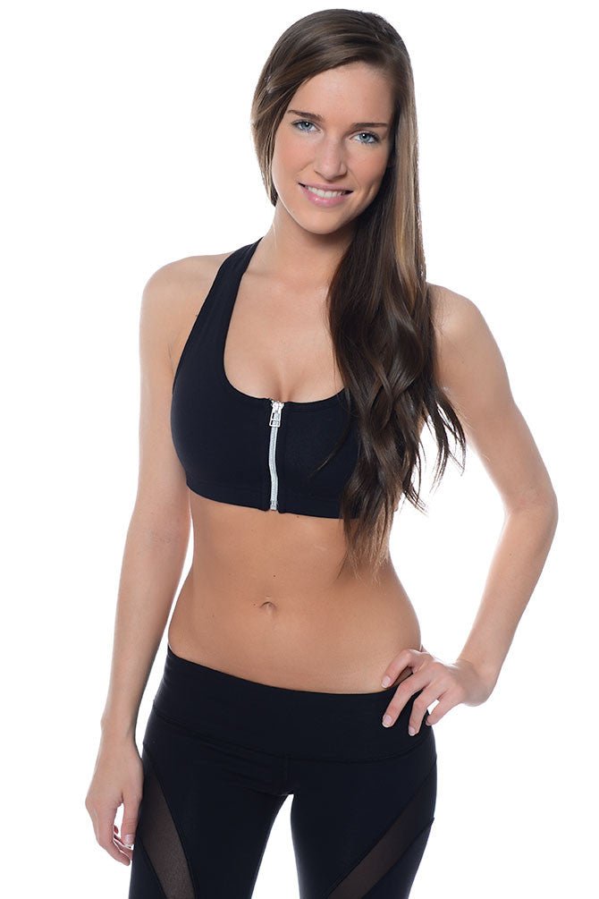 Black sports bra that zips in the front