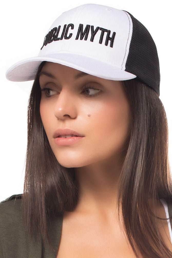 white and black mesh back women's workout hat